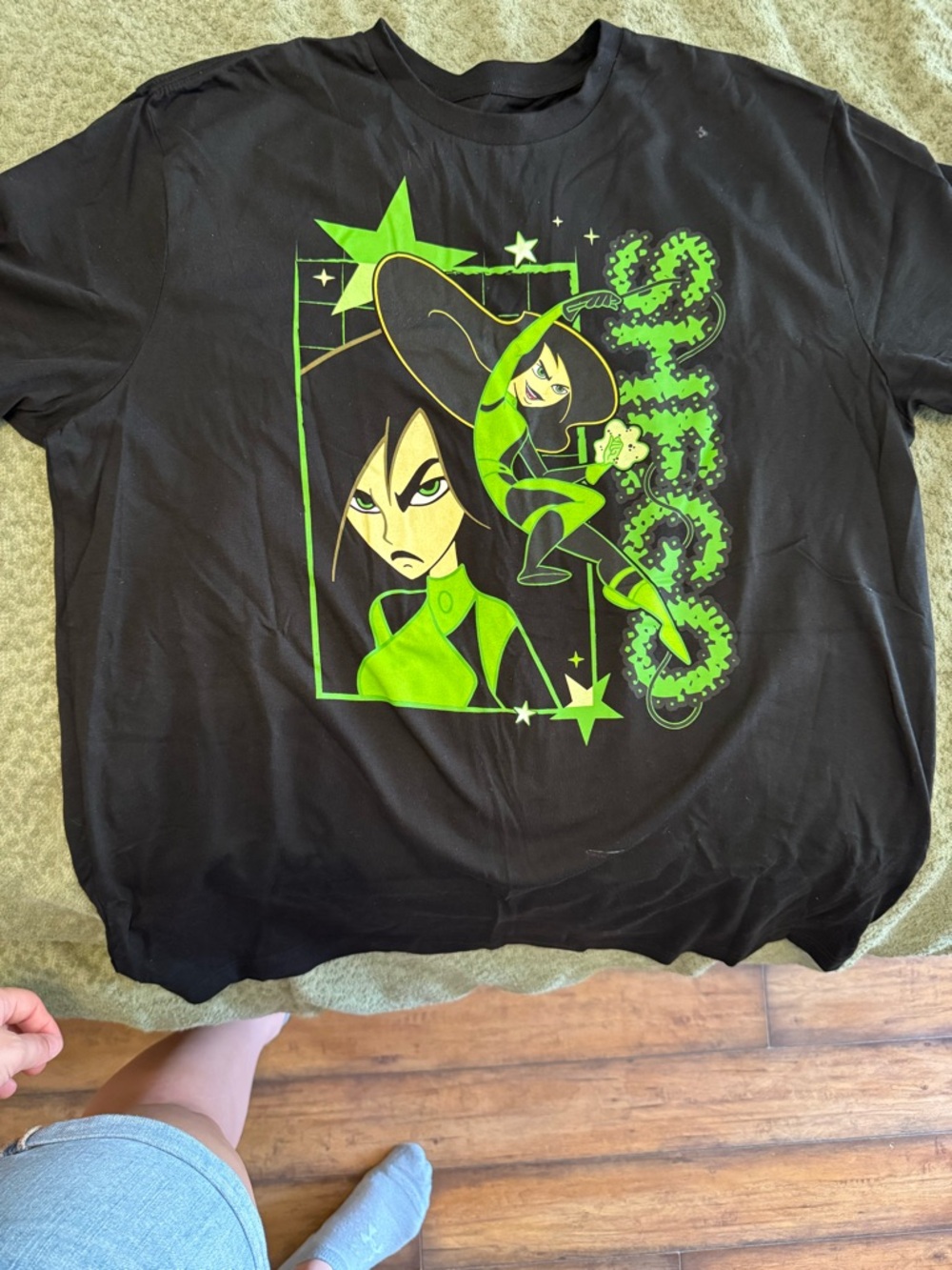 Disney Shego Black Tee with Neon Green Animated Witch Graphic